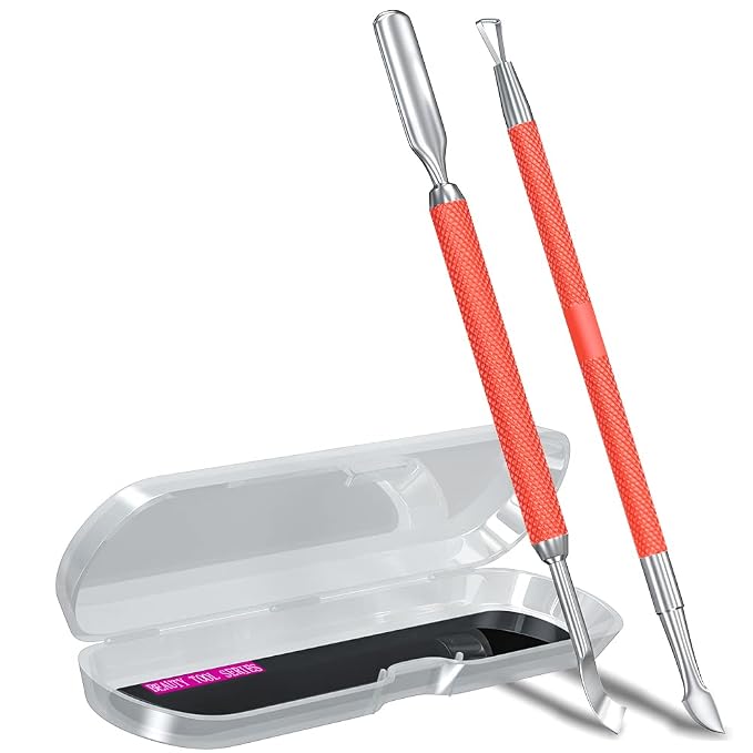 2PCS Metal Red Cuticle Pusher and Cutter Remover Salon Quality Stainless Steel by GA%26EN