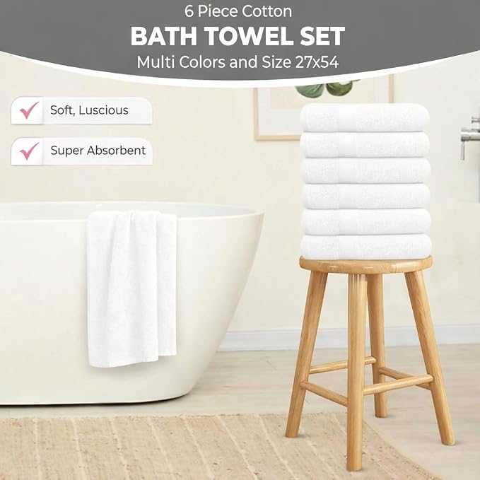 KAHAF COLLECTION 6 Pack Bath Towels Set 100% Ring Spun Cotton, Lightweight - Image 5