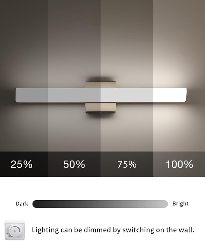 LED Bathroom Vanity Light Fixtures 24in Brushed Nickel, Dimmable18W 4000K - Image 2