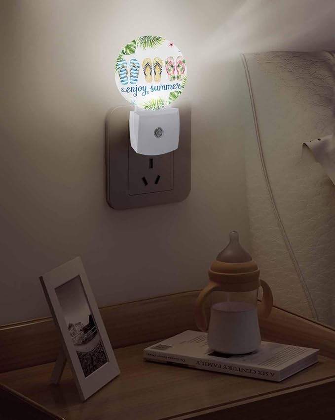 Night Lights Auto Sensor Flip Flops Night Light Enjoy Summer Green Palm Leaves - Image 5