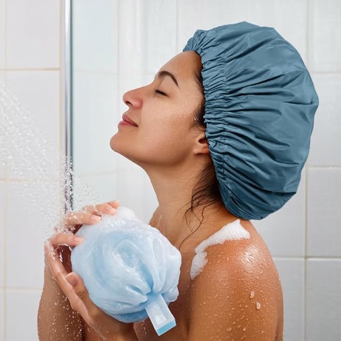 Reusable Shower Cap for Women, Large Waterproof Shower Bonnet - Image 4