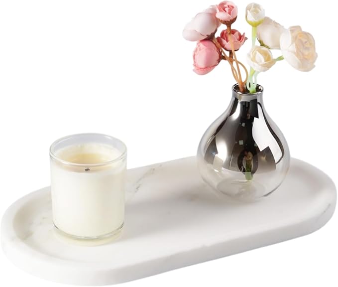 Koville Natural Marble Tray for Bathroom Countertop, Marble Storage Trays for by Koville