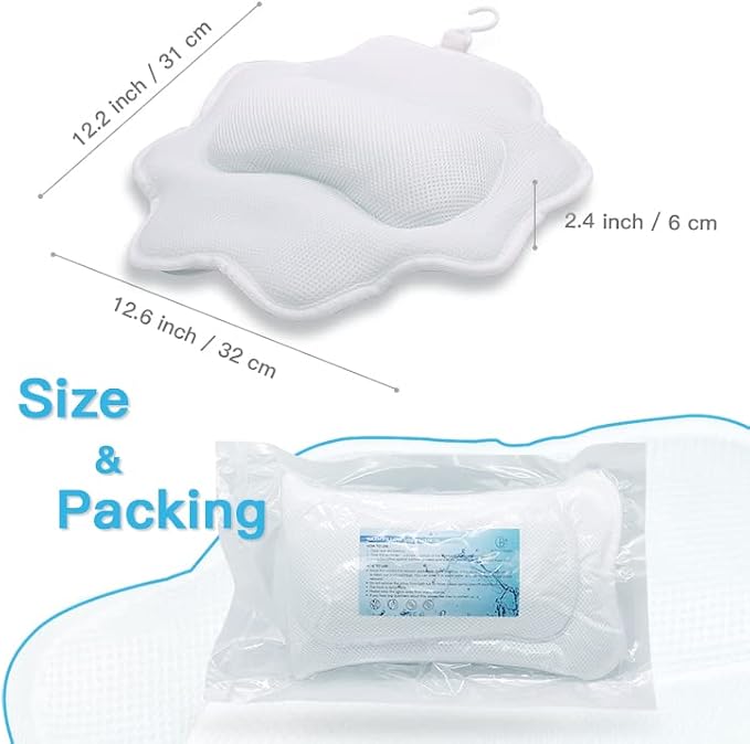 Beautybaby Bathtub Spa Pillow, Non-Slip 4 Strong Suction Cups, Bath Pillows - Image 5