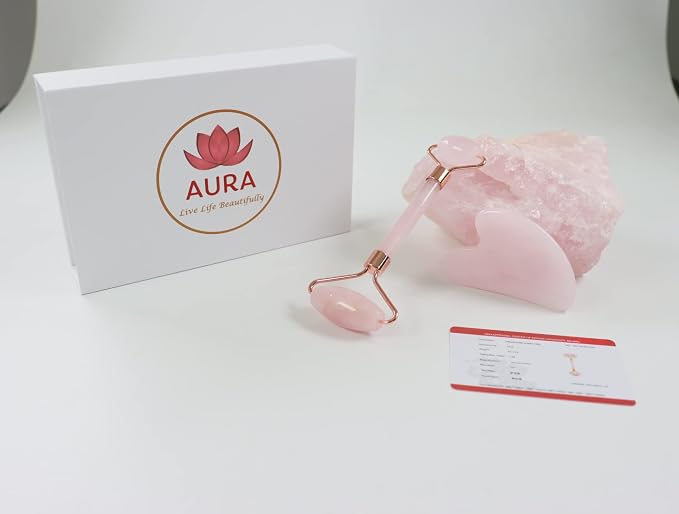 Premium Certified Luxury 100% Authentic Rose Quartz Pink Roller & Gua Sha Set - Image 7