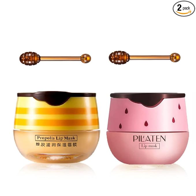 2PCS Bee Balm Honey Pot, Propolis Moisturizing Lip Mask, Hydrating & Prevention by Krajiyya