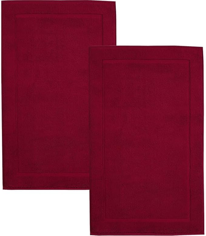 Hawmam Linen Red Bath Mats, 21 x 34 inches, Banded Design, Highly Absorbent by HawmamLinen