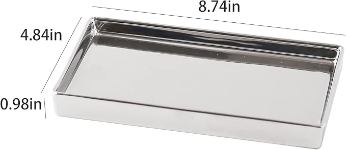 Jewelry Holder Ceramic Trinket Tray Rectangte Vanity Makeup Mirror Tray Silvery - Image 5
