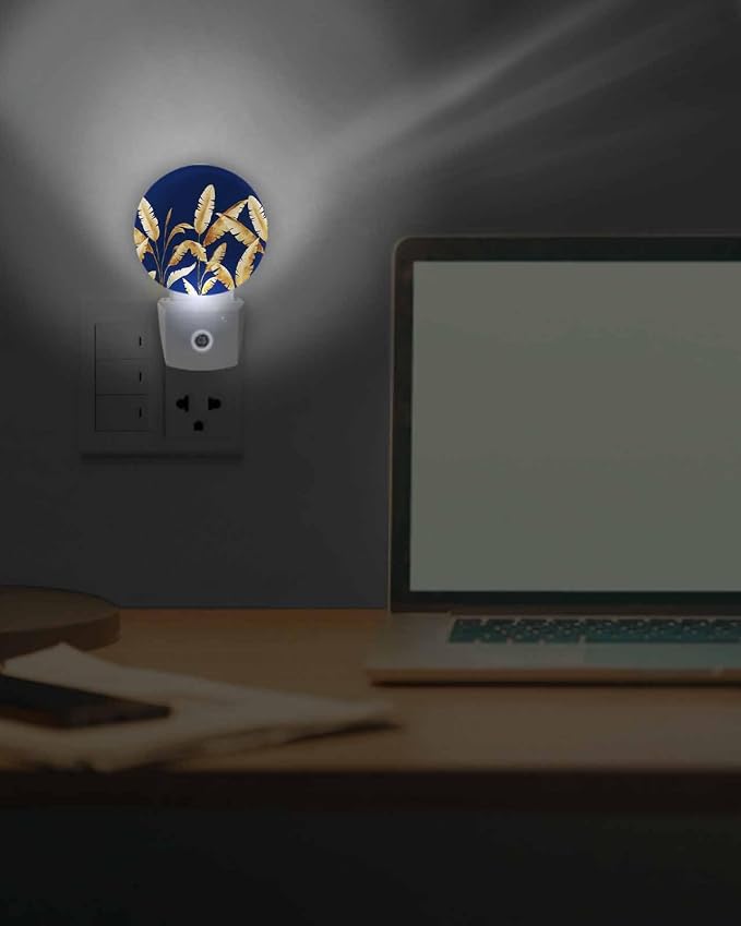 Night Lights Auto Sensor Golden Foliage Night Light Navy Blue Minimalist Leaf - Image 7