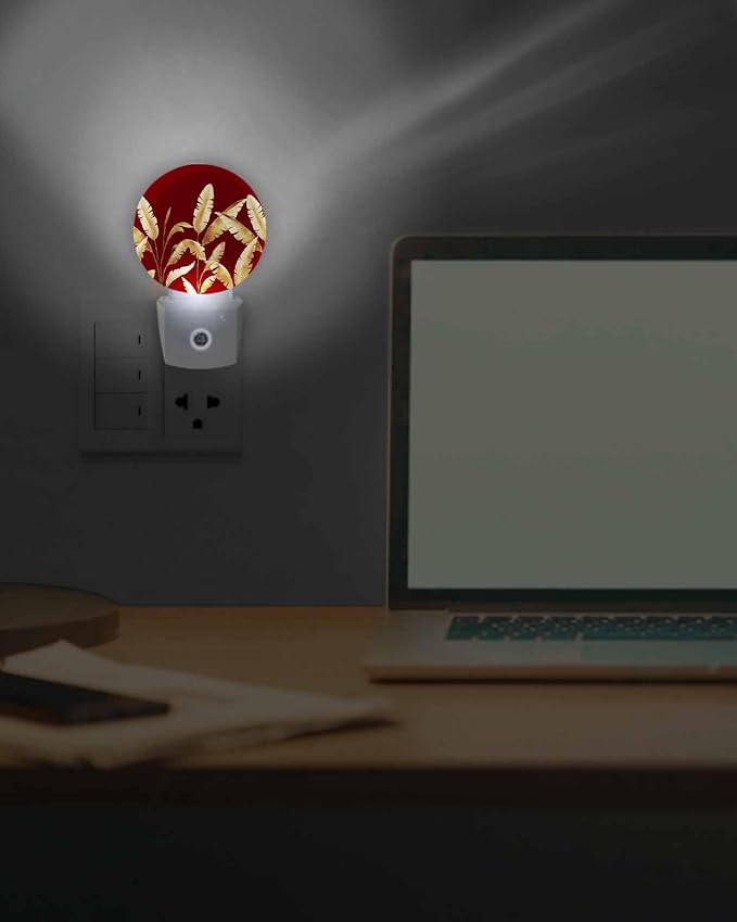 Night Lights Auto Sensor Golden Foliage Night Light Red Minimalist Leaf Round - Image 7