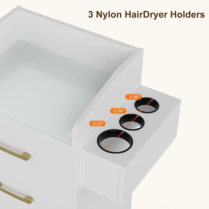 Paddie Beauty Salon Storage Trolley Cart, Glass Top Hair Station Cabinet - Image 3
