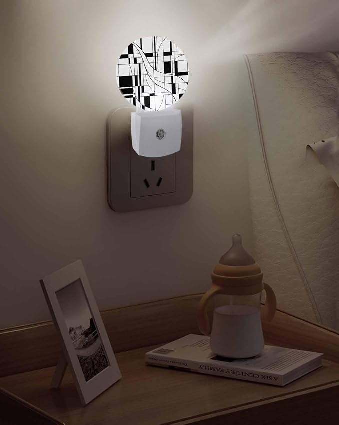 Night Lights Auto Sensor White Lines Night Light Modern Abstract Art Round Lamp - Image 5