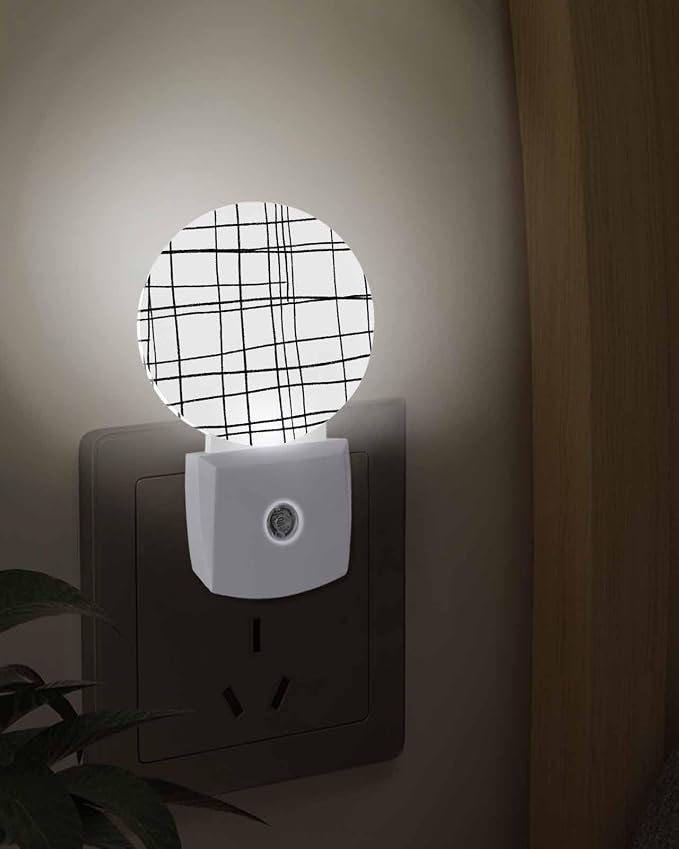 Night Lights Auto Sensor White Checked Plaid Night Light Minimalist Grid Lines - Image 3