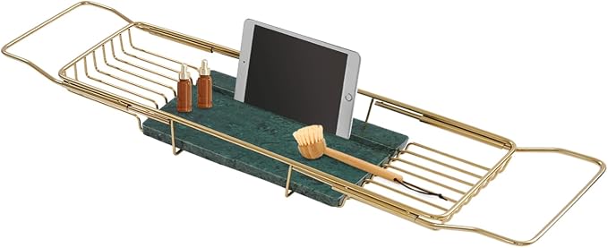 Stainless Steel Bathtub Tray, Expandable Marble Bath Tray by DDBESSIC