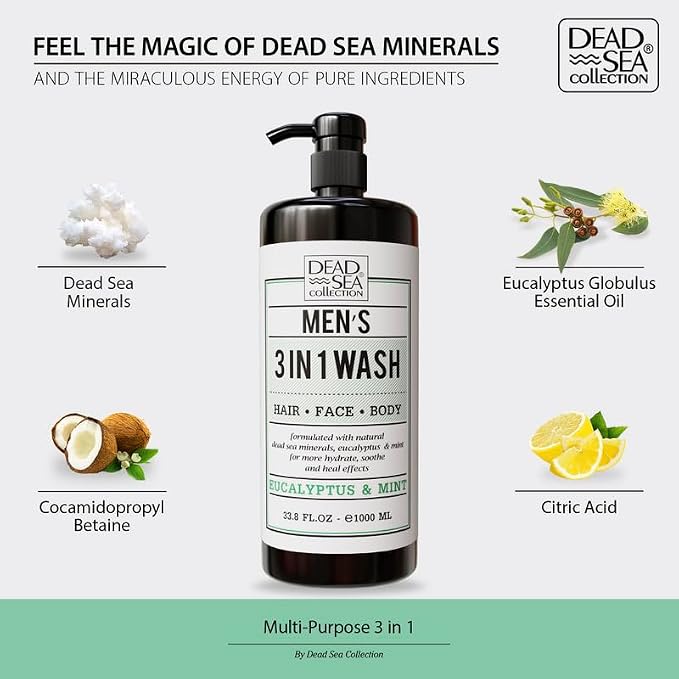 Dead Sea Collection Mens Body Wash 3 in 1 – Eucalyptus Body Wash - Image 3
