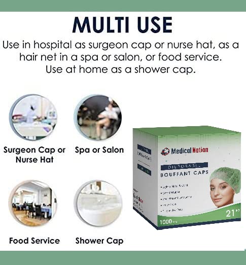 Medical Nation 21" Disposable Bouffant Caps Hair Net | CASE OF 1000, - Image 4