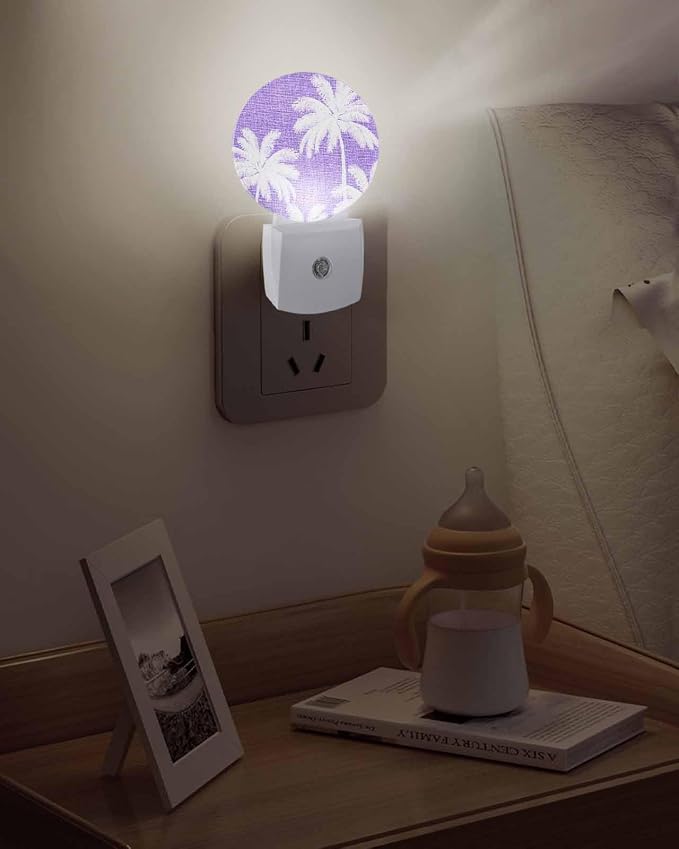 Night Lights Auto Sensor Tropical Palm Trees Night Light Purple Linen Coastal - Image 5