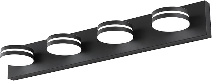 4-Light Bathroom Vanity Light, Matte Black Bathroom Light Fixtures Over Mirror by BATHROOMLIGHTINGFIXTURES
