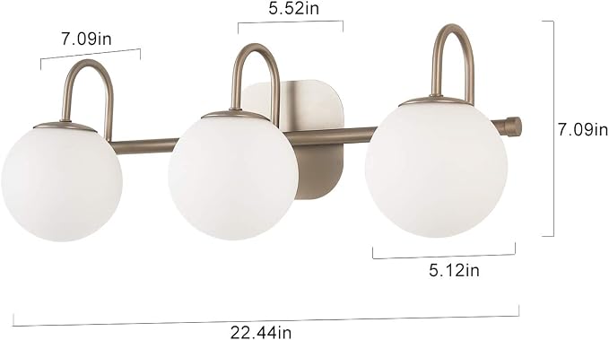 Brushed Nickel Bathroom Vanity Light Fixtures 3 Lights Milk White Glass Globe - Image 4