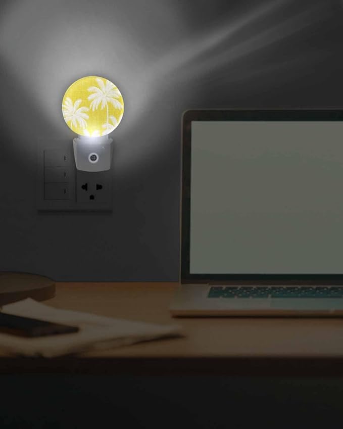 Night Lights Auto Sensor Tropical Palm Trees Night Light Yellow Linen Coastal - Image 7