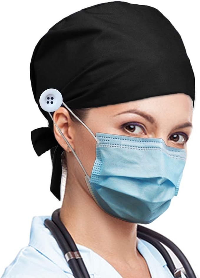 Gourd-Shaped Working Cap with Button, Adjustable Tie Back Hat Sweatband Hair - Image 2