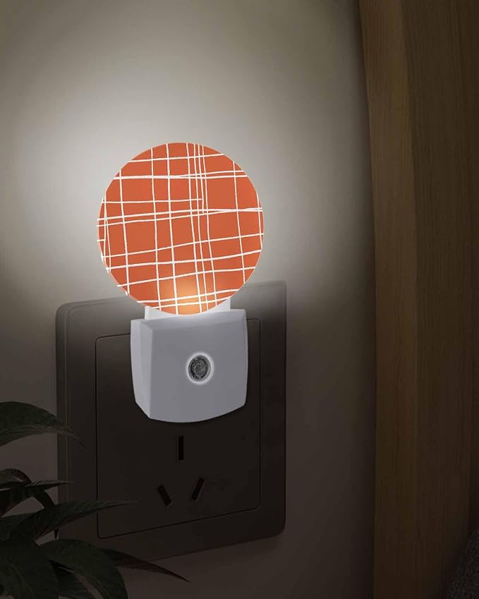 Night Lights Auto Sensor Orange Checked Plaid Night Light Minimalist Grid Lines - Image 3