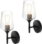 Ralbay Black Wall Sconces Set of 2 Matte Black Bathroom Lights Clear Glass - Image 3