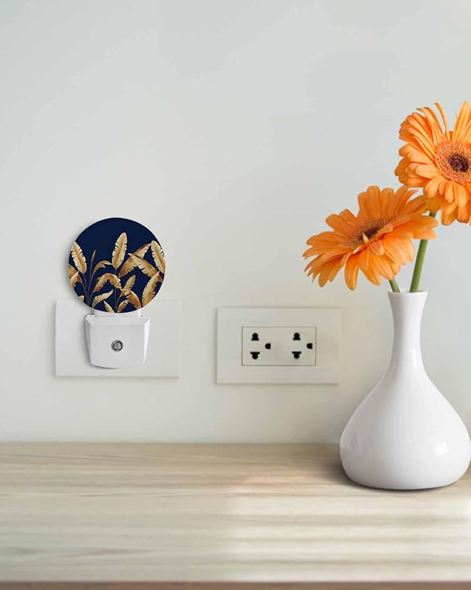 Night Lights Auto Sensor Golden Foliage Night Light Navy Blue Minimalist Leaf - Image 4