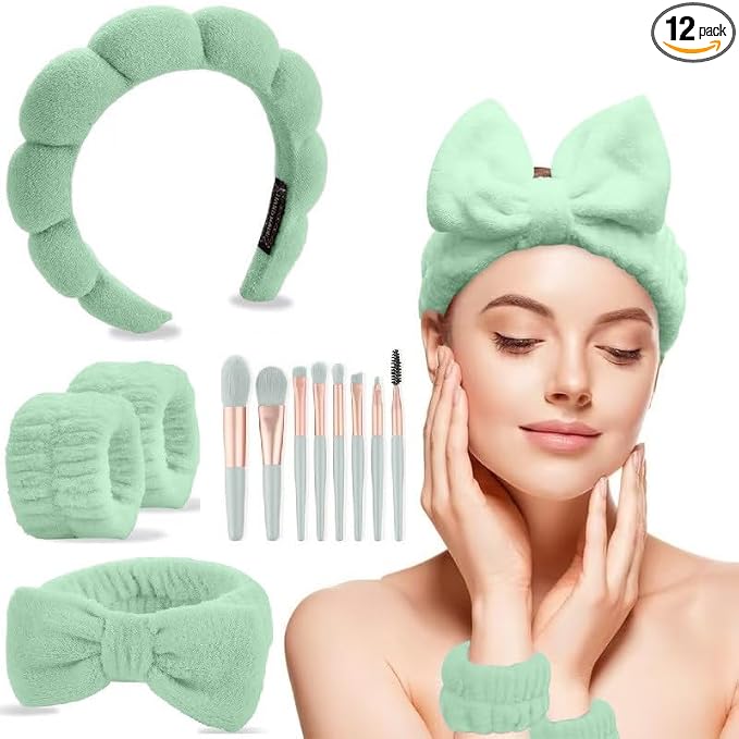 CAZYTOYZ Sponge Spa Headbands for Women Wristband Set Puffy Makeup Brush by CAZYTOYZ
