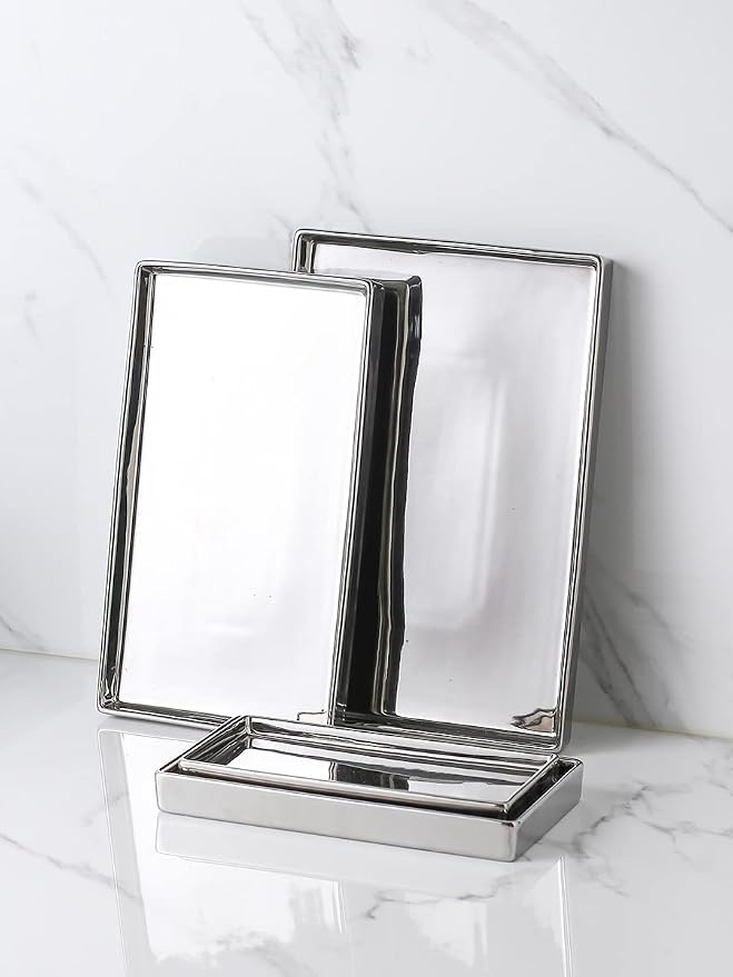 Ceramic Trinket Tray Rectangte Vanity Jewelry Organizer Makeup Mirror Tray - Image 9