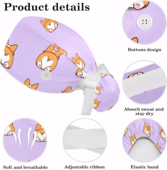 Adjustable Brown Dachshund Dog Blue Surgical Scrub Cap - Image 4