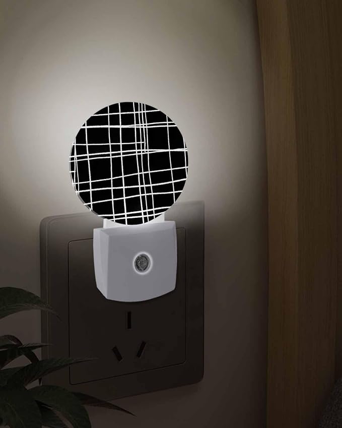 Night Lights Auto Sensor Black Checked Plaid Night Light Minimalist Grid Lines - Image 3