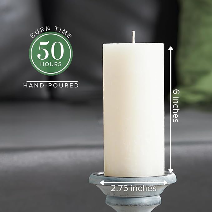 Simply Soson 3x6 inch Ivory Rustic Eucalyptus and Sage Pillar Scented Candle - Image 2