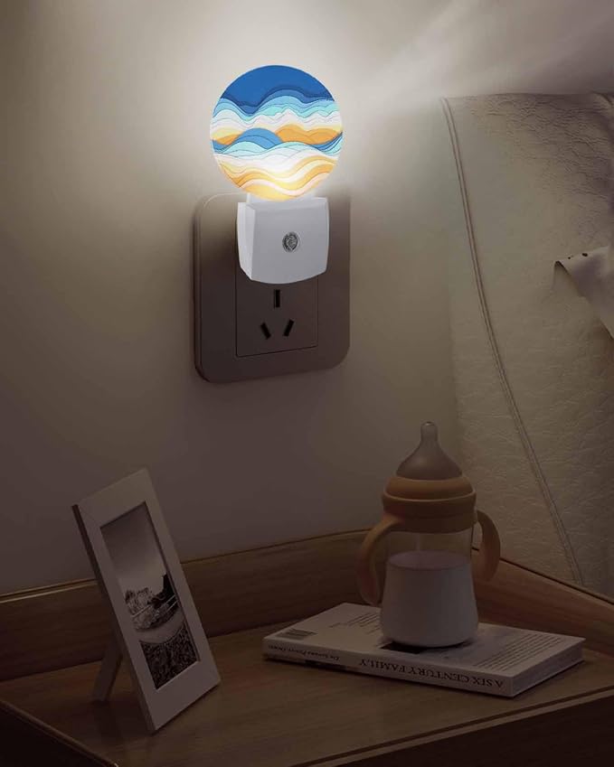 Night Lights Auto Sensor Ombre Orange Blue Night Light Abstract Mountain Waves - Image 5