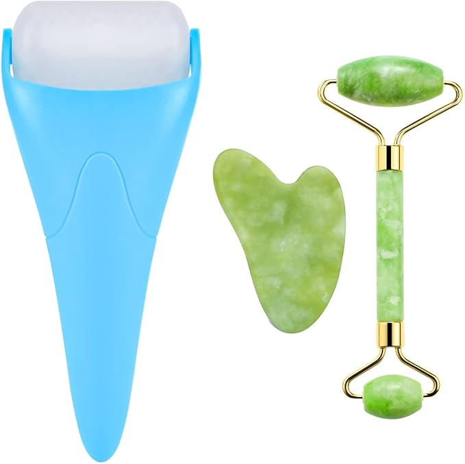 AECW 3-in-1 Natural Jade Roller and Gua Sha Set by AECW