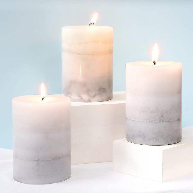 Set of 3 Scented Pillar Candles Creamy Coconut Scented 3" x 4" Long-Lasting - Image 6
