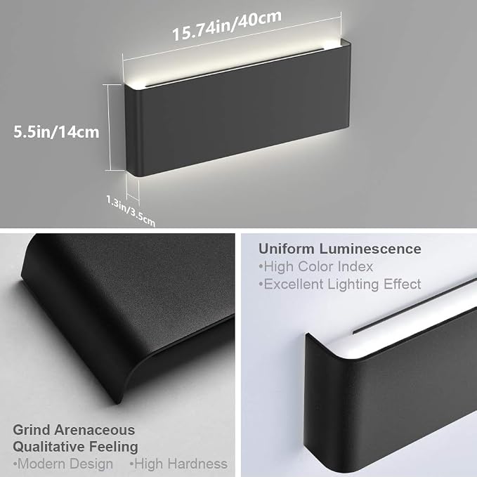 Aipsun 15.8in Black Modern Vanity Light Up and Down LED Vanity Light - Image 6