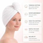 100% Turkish Cotton Hair Towel Wrap 2 Pack – Oeko-TEX Certified Quick Dry Turban - Image 3