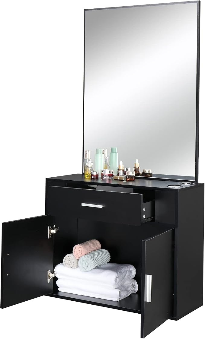 Modern Styling Station for Hair Stylist, Wooden Hair Salon Station Storage - Image 8