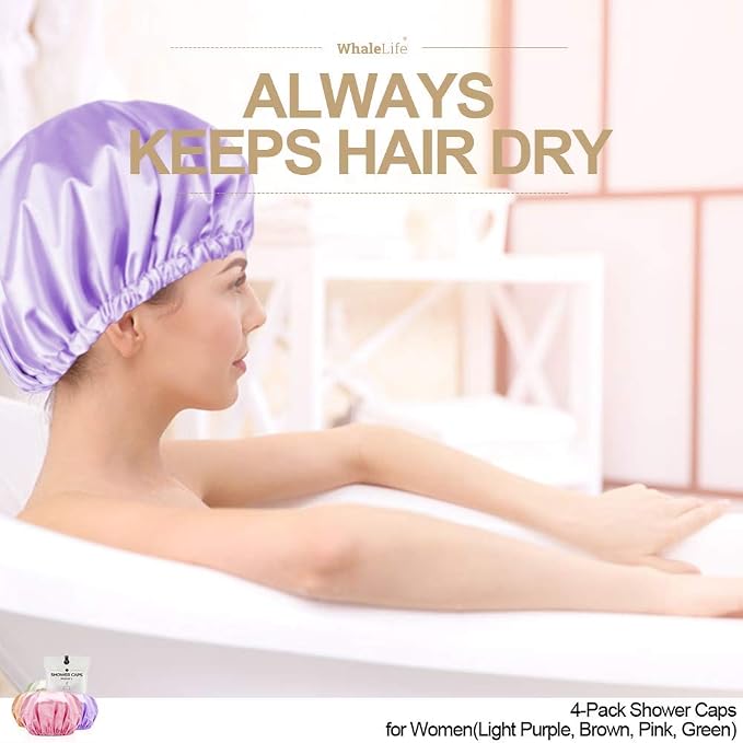 Shower Cap for Women Reusable Extra Large Shower Caps for Men Satin Double - Image 3