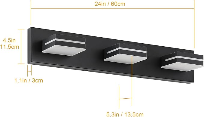 SineRise LED Modern Bathroom Vanity Light Fixtures, Dimmable Matte Black Modern - Image 7