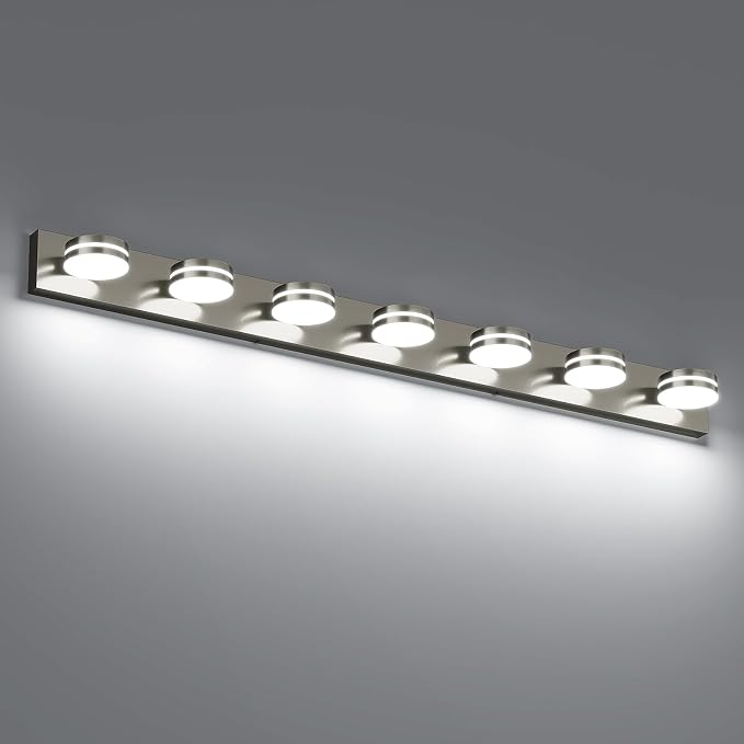 55.12inch Brushed Nickel Vanity Light Fixtures, 7 Light LED Bathroom Vanity by BATHROOMLIGHTINGFIXTURES