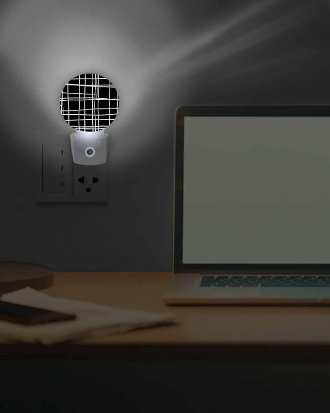 Night Lights Auto Sensor Black Checked Plaid Night Light Minimalist Grid Lines - Image 7