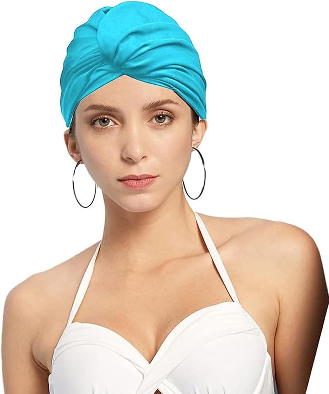 Pleated Fabric Swimming Cap Women Ladies Long Hair Swim Cap Ear Protecting by AYILUOBE