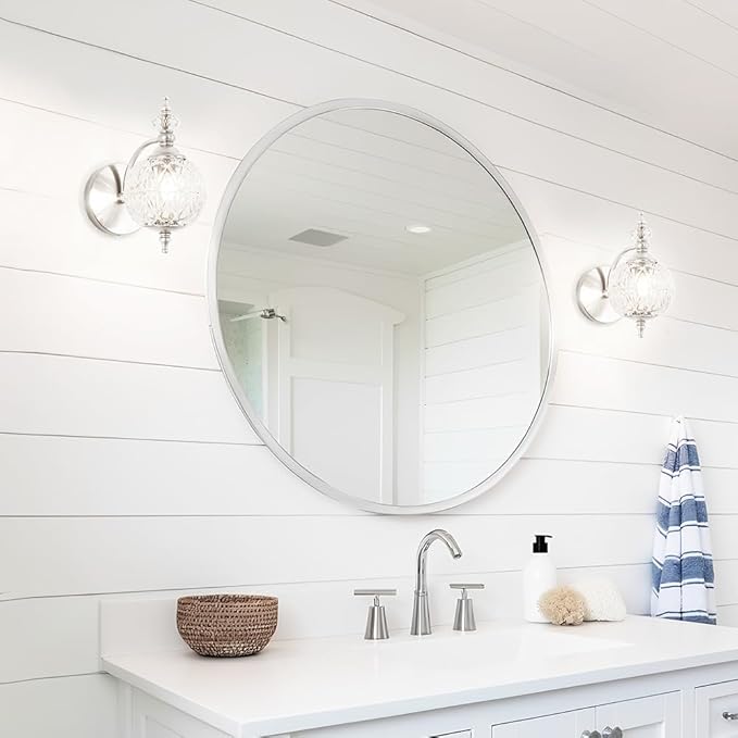 Brushed Nickel Bathroom Wall Sconce Vintage Style - Image 2