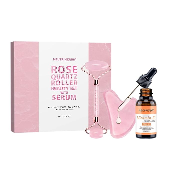 NEUTRIHERBS Jade Gua Sha & Face Roller & Vitamin C Serum Facial Tool Set by NEUTRIHERBS