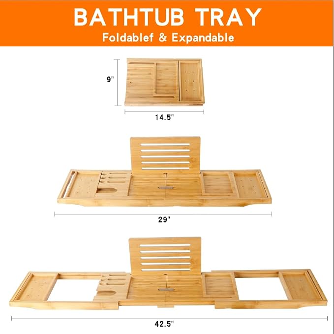 Bathtub Tray Table and Bath Pillow, Expandable and Foldable Bath Caddy Tray - Image 4