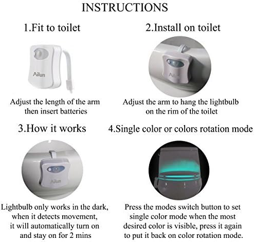 Toilet Night Light 2Pack by Ailun Motion Sensor Activated LED Light 8 Colors - Image 3