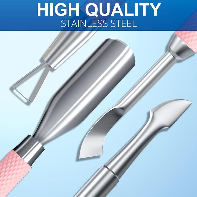 2PCS Metal Pink Cuticle Pusher and Scraper, Nail Trimmer Cutter Stainless Steel - Image 6