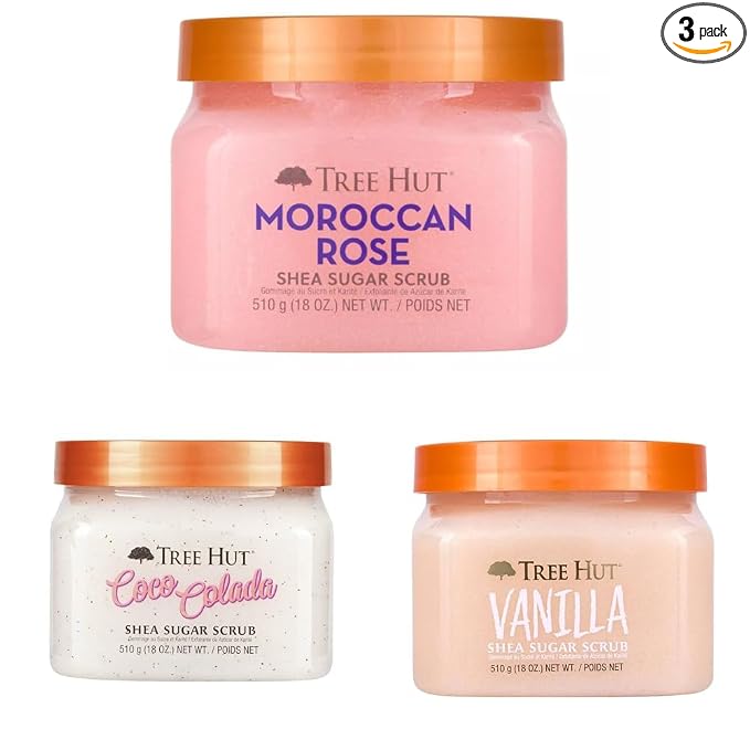 Tree Hut Exfoliating Sugar Body Scrub Trio, Moroccan Rose + Coco Colada + by Unknown