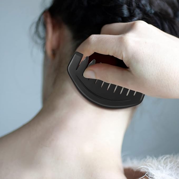 Gua Sha Comb, Natural Sibin Bian Stone Scalp Massage Comb, Facial GuaSha Tool - Image 3